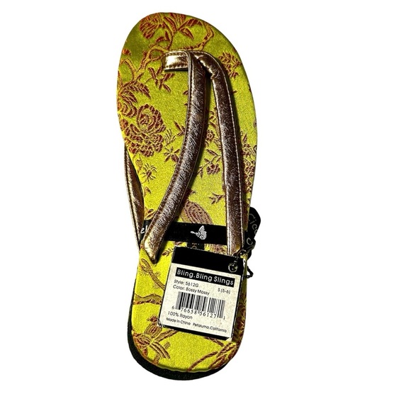 Cicciabella Green and Gold Flip Flops. Size S (5-6) - Picture 2 of 5